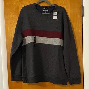 Izod Men's Dark Gray Sweater with Maroon and Light Gray Stripes